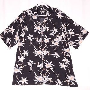 Bobby Chan Mens Hawaiian Silk Shirt Size XL Short Sleeves Black/Floral